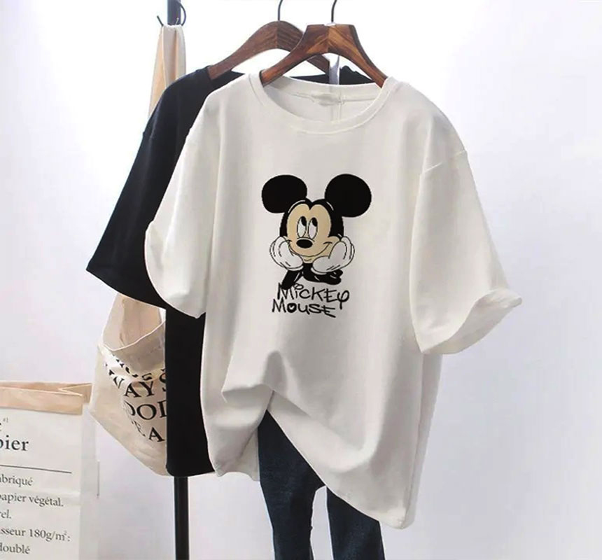  Customized Casual White T - shirt Logo Micky Mouse