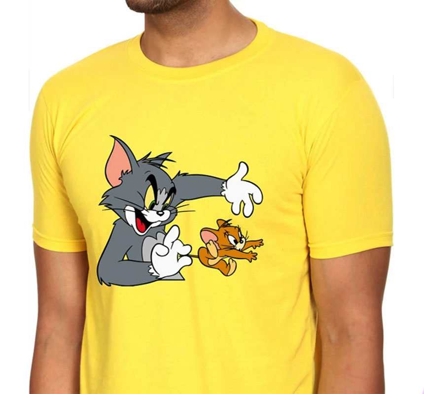 Tom Catch Jerry Printed Cotton T - shirt