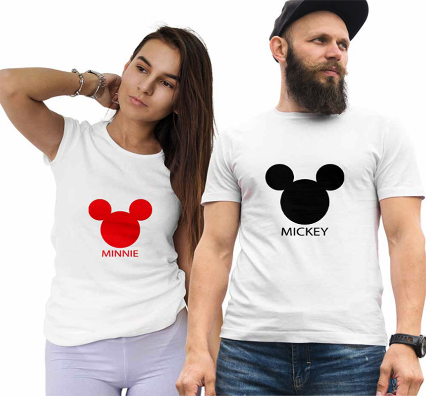White T - shirt Minnie Love Micky Couple