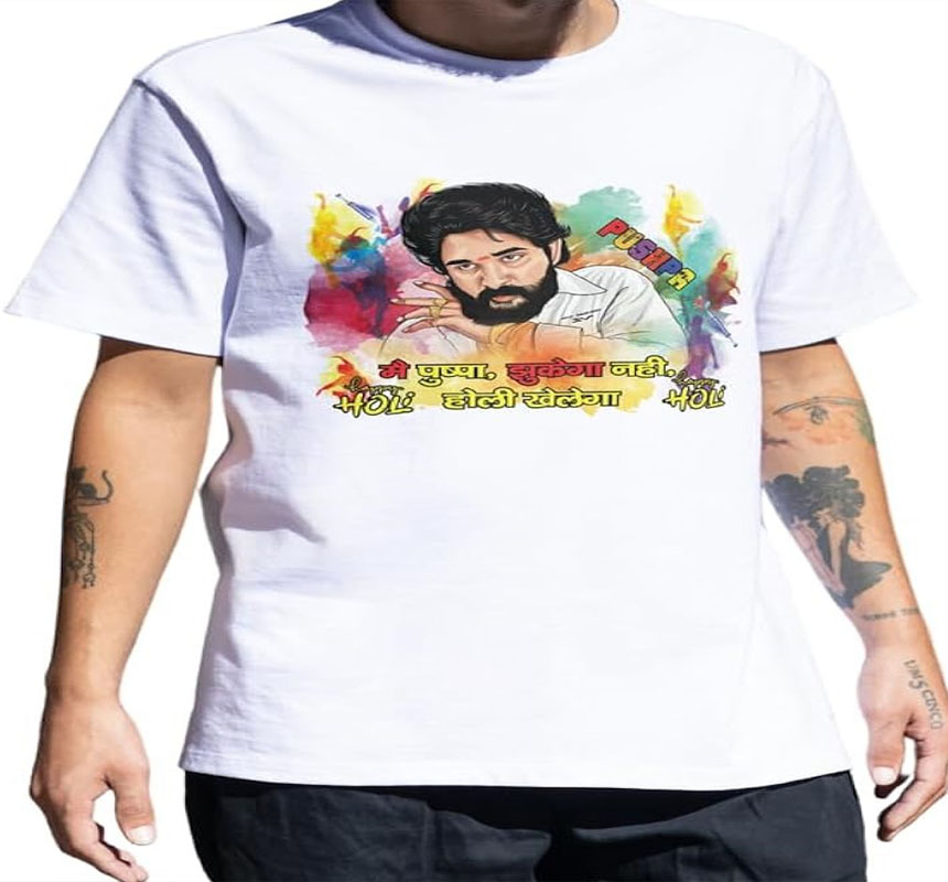 Black Printed Holi Cotton T  - shirt