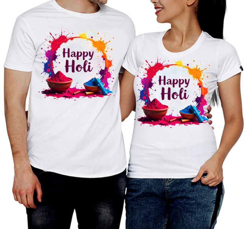 Combo Print Round Neck Cotton White T-Shirt