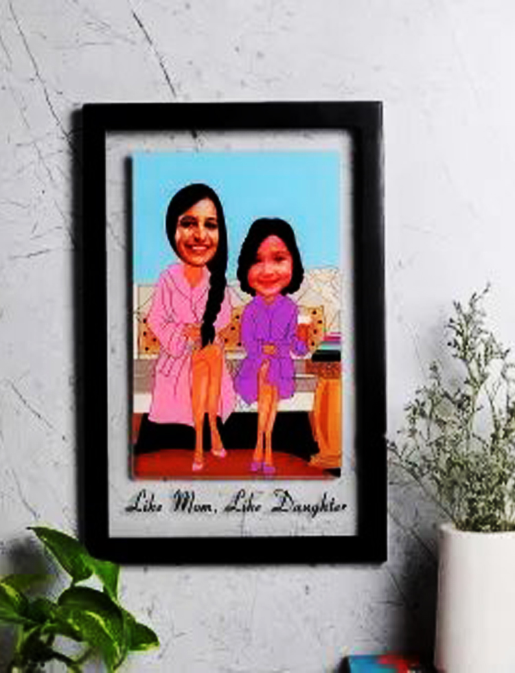 Personalized Wooden Caricature Photo Frame for Mom Daughter